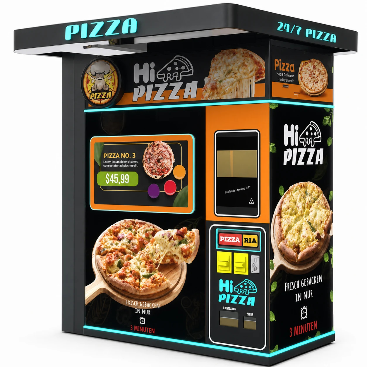Semi-Outdoor Pizza Vending Machine with Viewing Window